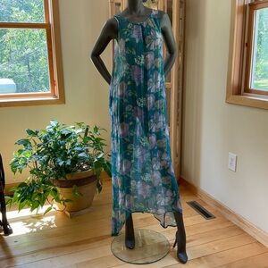 Sundance Blue Green Sleeveless Sheer Maxi Sundress